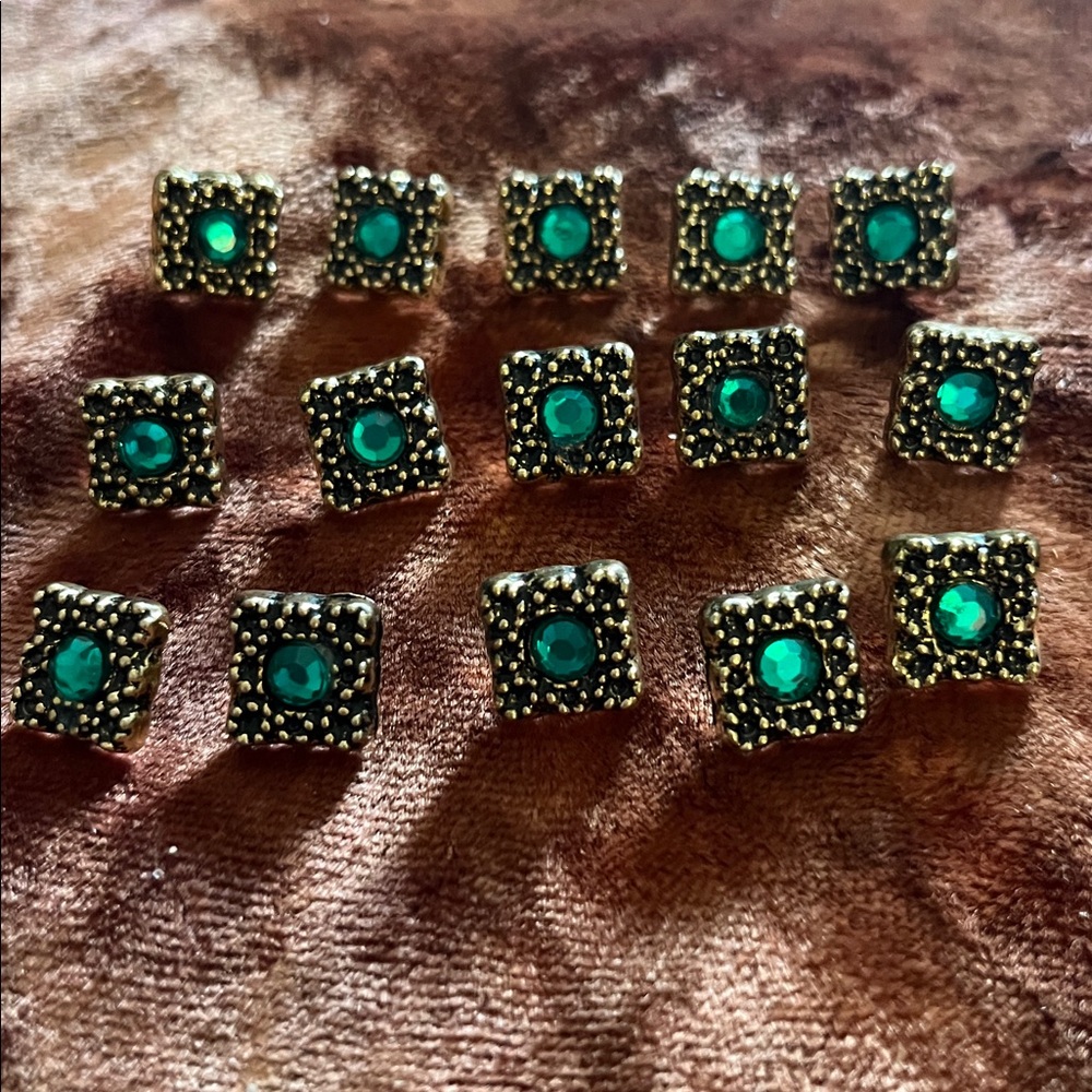 16 Tiny Square Emerald Buttons Vintage
